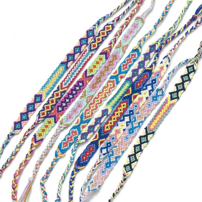 

Nepal Trend 1cm Width Promotional Gifts Music Festival Tribal Hand Cotton Woven Webbing Bracelet, 16 choices