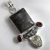 Obsidian, Biwa Pearl, Pyrite Druzy, Garnet Pendant plated 925 Sterling Silver 15+ Gms 2.5 Inches