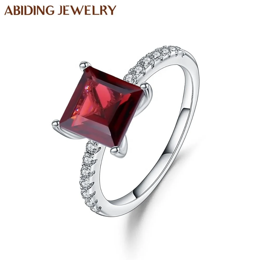 

Abiding Red Garnet Wedding Princess Cut Eternity Rings Silver 925 Engagement Gemstone Engagement Rings Women Jewelry