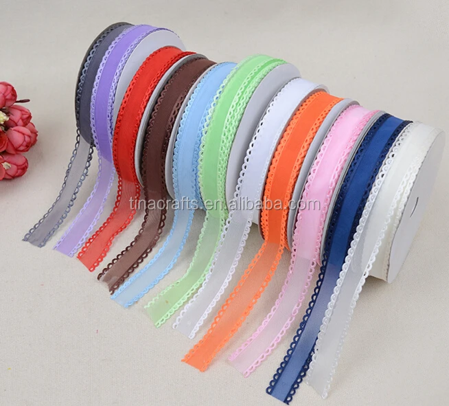 

Heart shape lace transparent polyester organza ribbon, Colourful