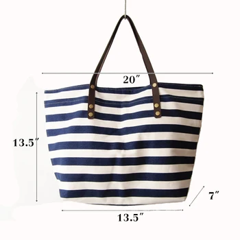 Navy Stripes Canvas Tote Bag Leather Handles Beach Bags Product On Alibaba Navy Stripes Canvas Tote Bag Leather Handles Beach Bags Product On Alibaba