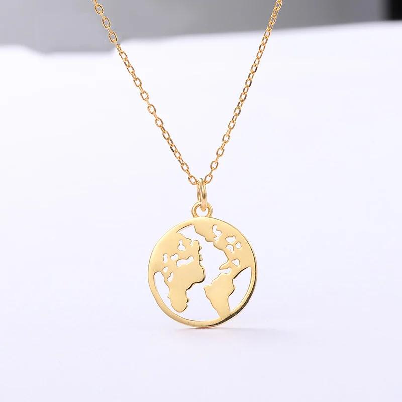 

Korea Hot Style Pure 925 Sterling Silver for Women Delicate Fashion Gold World Map Pendant Necklace Jewelry, N/a