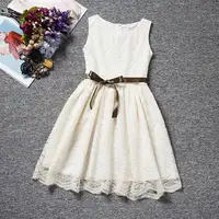 

2018 fashion girls dress lace princess dress skirt sleeveless solid color belt children's dress