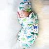 Pure Cotton Baby Receiving Swaddle Blanket+Beanie +Bibs set with Dinosaur Pattern Infant Swaddle Set Pajama & Swaddle Wrap