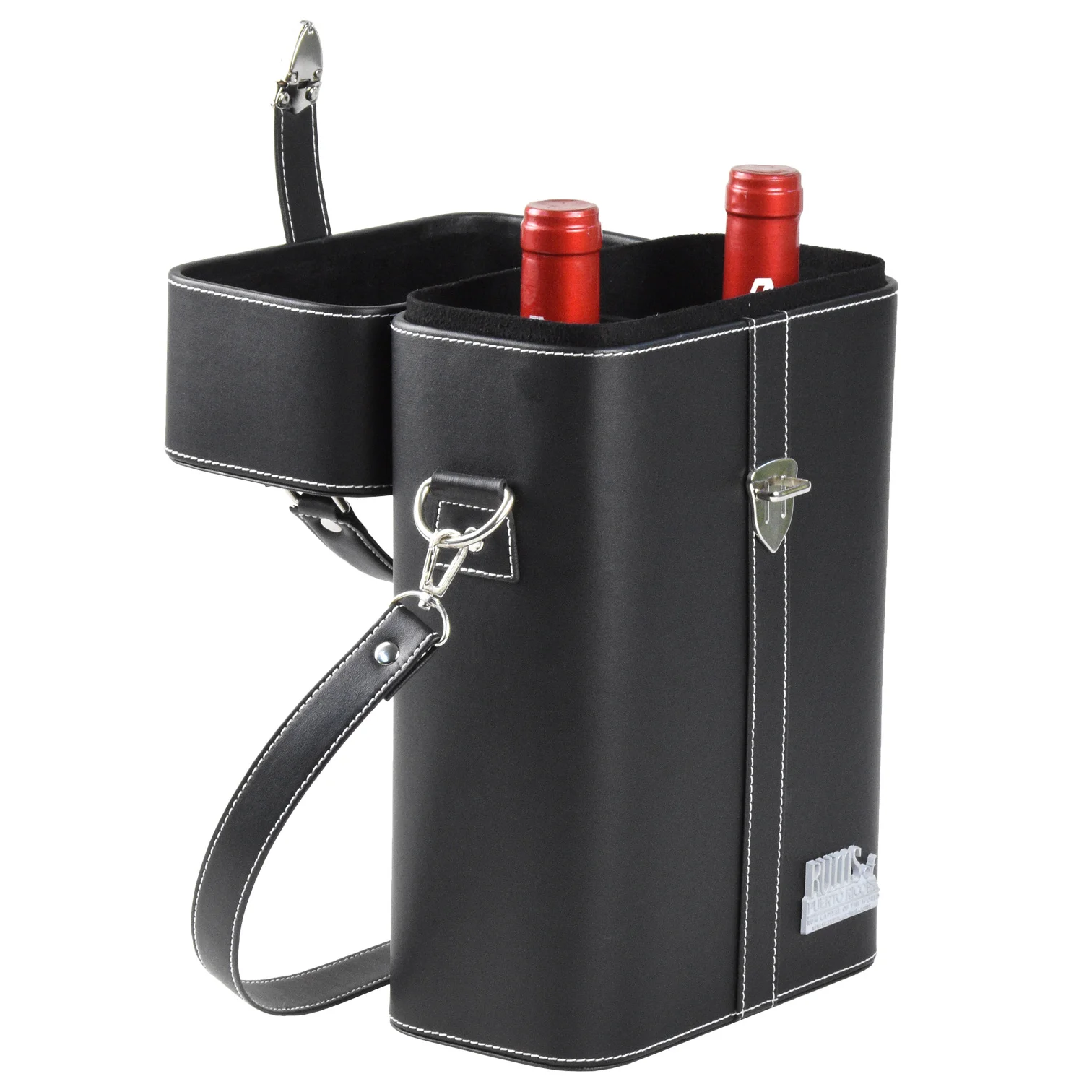 Custom logo luxury black leather wine case/box with handle