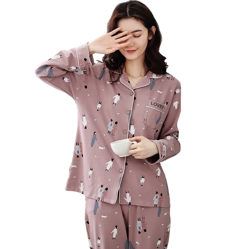 

Wholesalecartoon sleepwear pijamas 100% cotton woman pajamas set, Photo color