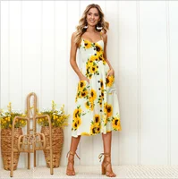 

NF999 2019 Europe and the United States summer fashion new style sunflower print sling Ankle-Length long dress