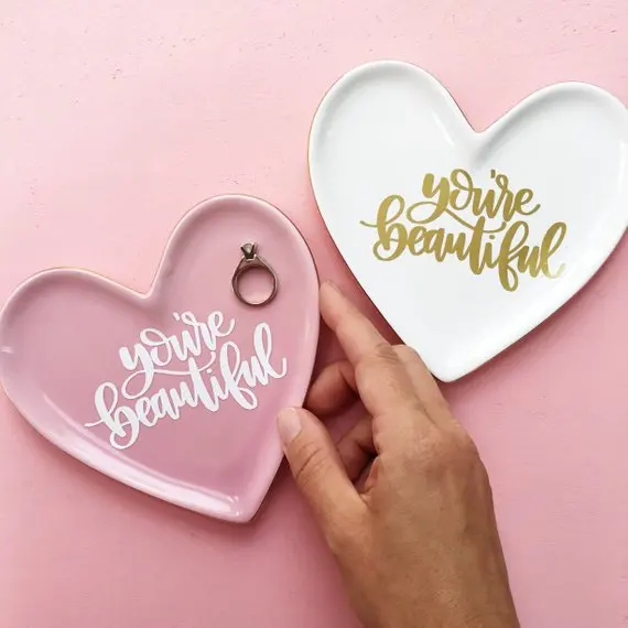 Ceramic Jewelry Ring Trinket Dish You are Beautiful Jewelry Ring Organizer