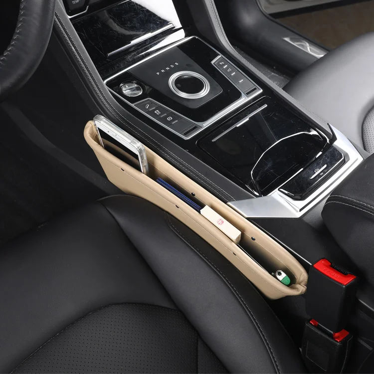 
Pu Leather Car Seat Gap Filler With Coin Box & Phone Storage 