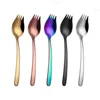 Inox 210mm stainless steel spork for buffet, salad spoon fork serve set gold copper black rainbow titanium metal spork