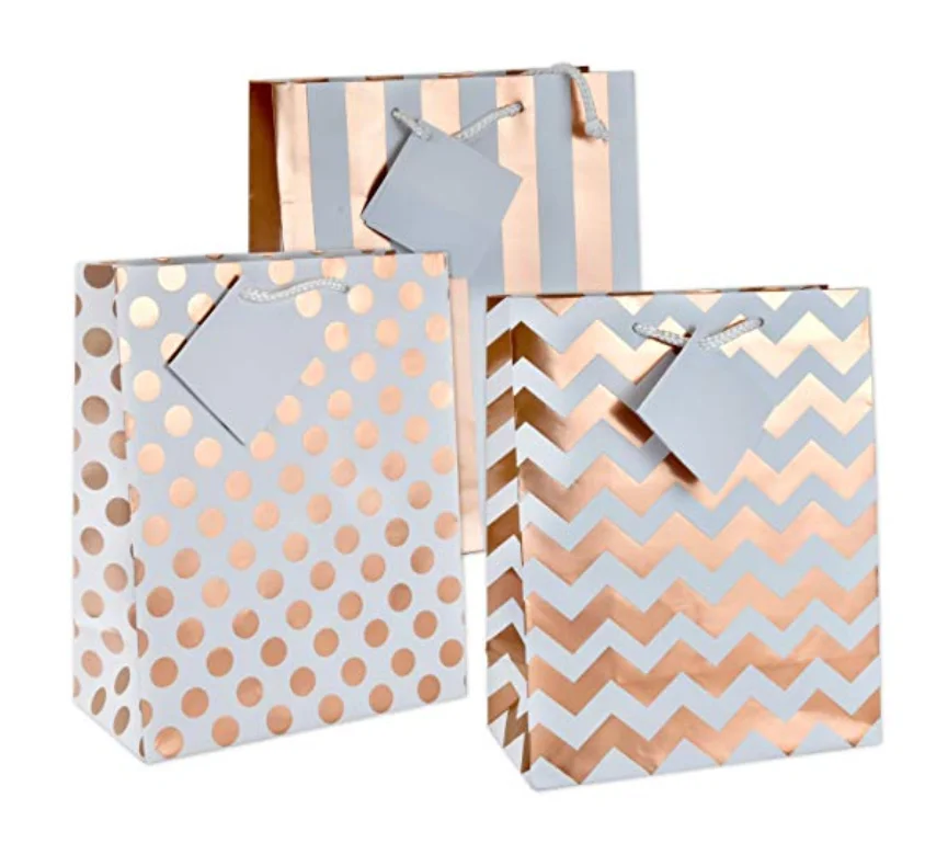 Wholesale Luxury Rose Gold Foil Stamping Gift Shopping Paper Bag,Wedding Party Supplies Rose