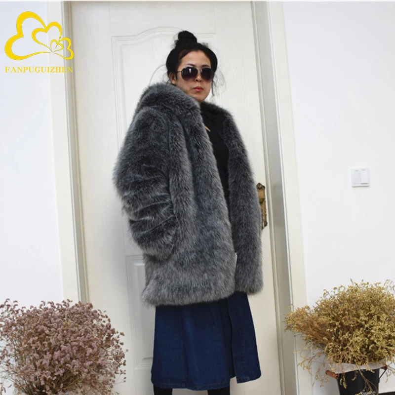 

High Quality Luxury Faux Fur Coat for Women Coat Winter Warm Fashion Artificial Fur Women's Coats, Picture