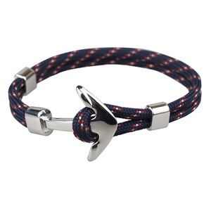 Wholesale European Handmade Mens Silver Plated Nylon Anchor Rope Bracelet