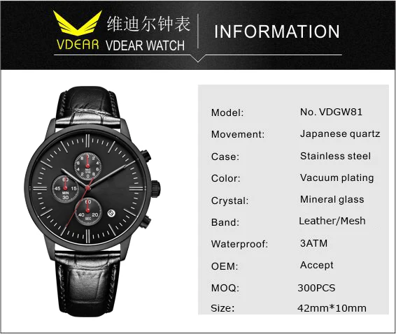 Multi functional chronograph luxury oem men watches leather brand your own watch with private label
