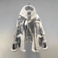 

New Winter Hot Design 3 Color European Style Down Jacket Luxury Warm 100% Real Genuine Leather Sheepskin Fur Coat