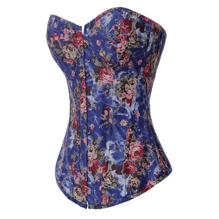 

Wonder Beauty Women Gothic Floral Printed Overbust Waist Trainer Corset Top Push Up Bustier, As shown gothic corset