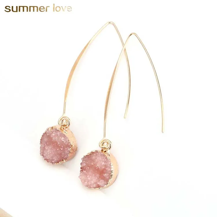 

Fashion Leaf Dangle Resin Stone Hoop Earrings Jewelry Long Drop Druzy Oval Shape Crystal Circle Dangle Earrings Best Jewelry, Black, pink, white, silver