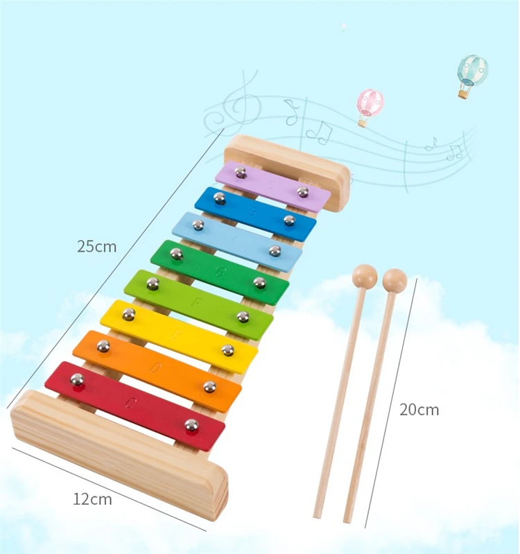 Metallophone With Wooden Stand Musical Percussion Instrument Toy 8 Keys