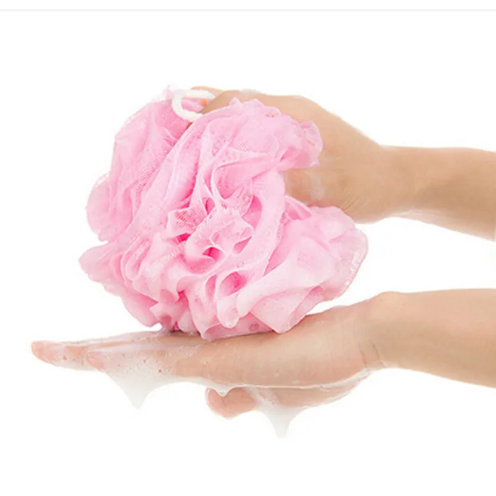 

Alibaba PE mesh bath puff sponge bath Shower puff with rope body exfoliating ball/flower, Customized