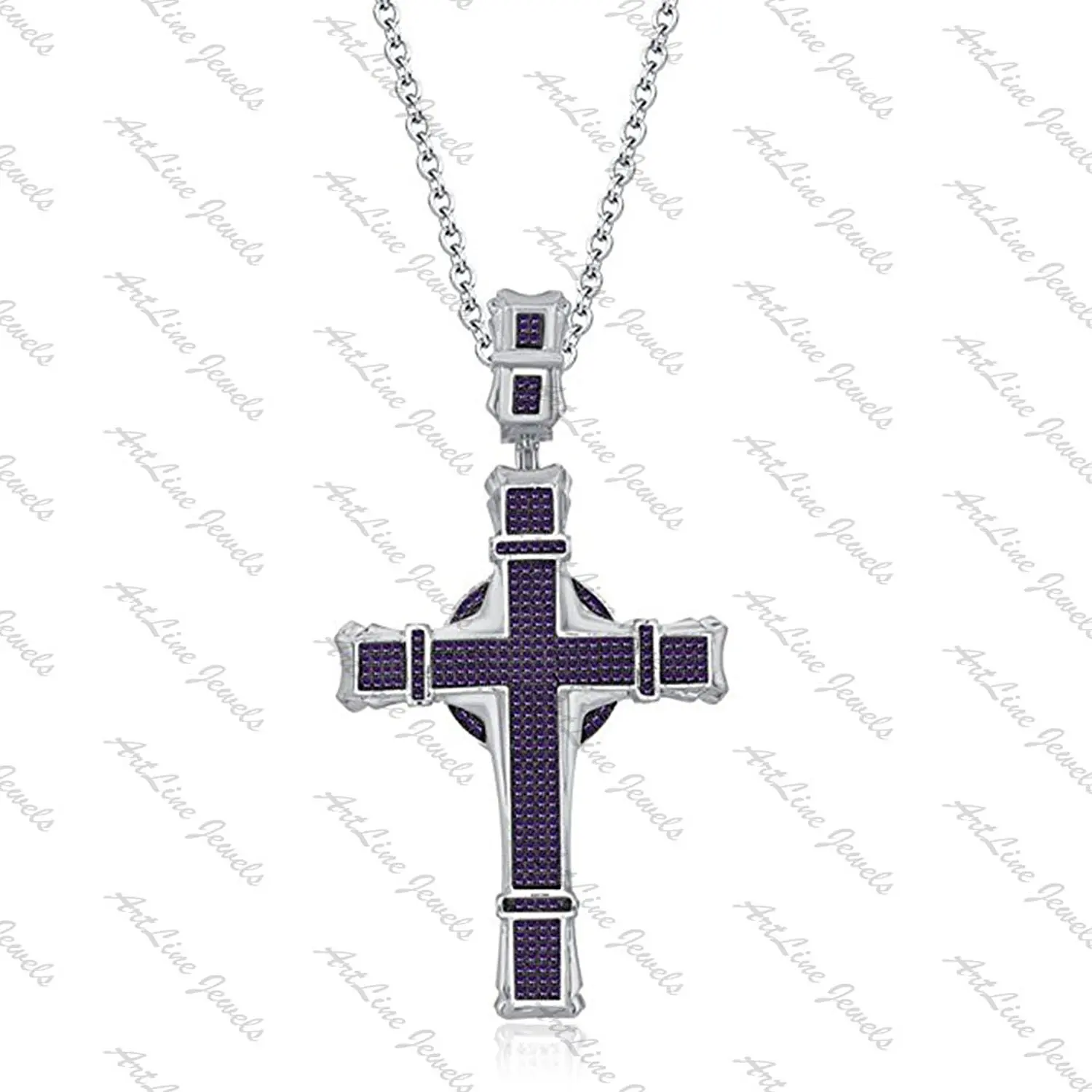 Triostar 925 Sterling Silver 14K Gold Plated CZ Diamond Studded Holy Cross Pendant Jewelry