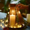 Bixuan Candle Lanterns Translucent Mirrored Glass Distressed Gold Speckles Brass Frames Hanging Hurricane Tea Light Holder Lamp