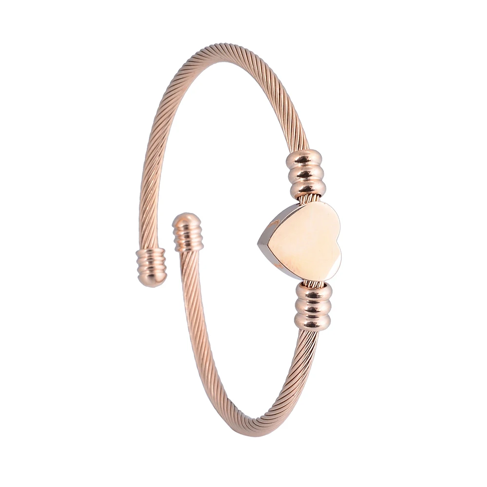 

Rose Gold Heart Plain Charm Bracelet Jewelry Metal Cuff Bangle, Silver;gold;rose gold