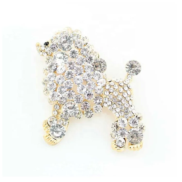 

Custom Clear Crystal Rhinestone Cute Poodle Dog Brooch Pin, Picture shows