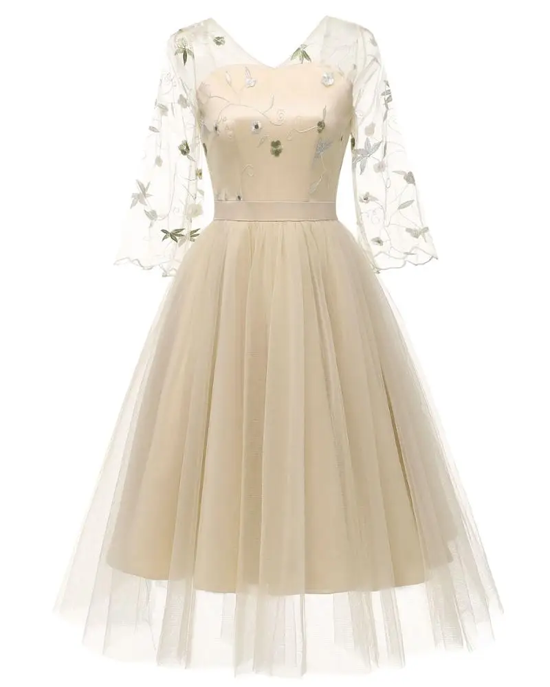 

New three quarter flared sleeves embroidered Women dress