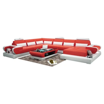 Home Living Room Furniture Red White Leather Sofa 7 Seater Sectional Product On