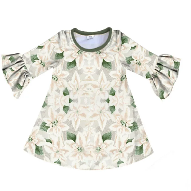 

Simple Elegant Fashion Design Girls Printed Flower Green Leaf Baby Dress Printed Flower Green Leaf Baby dress, Picture