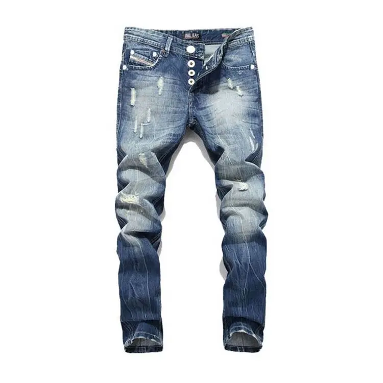 

Wholesale Exquisite Blue Button-Front custom Cool Design Ripped Skinny Jeans Mens, Indigo or as requested