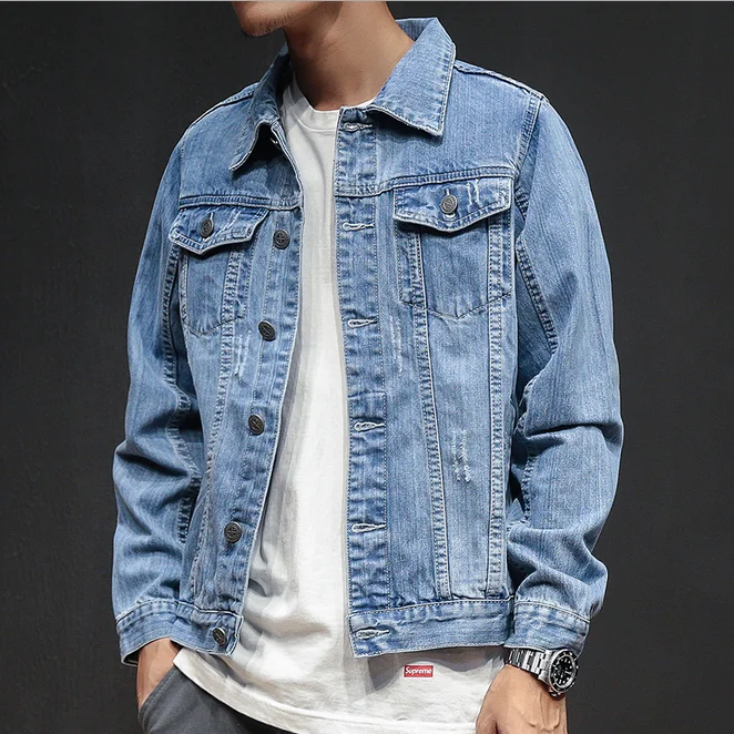 

2018 latest fashion men' korean style slim fit jean denim casual jacket, Light blue;dark blue