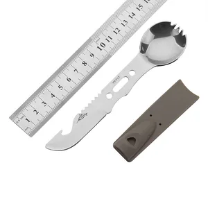 Image of PF717 Multi function Stainless Steel Metal Stocked salad Spoon With Fork Bottle Opener Knife Rope Hole Fish Spear And Whistle