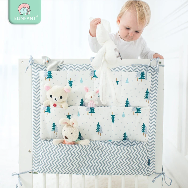 

Elinfant High quality Baby Cot Bed Cotton Crib Organizer  Toy Diaper Pocket for Crib Bedding Set Bed Hanging Storage Bag
