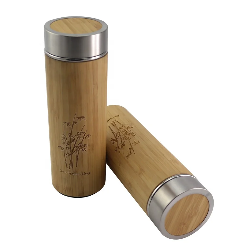 

450ml Bamboo Travel Thermos bottles Stainless Steel Water bottle Vacuum Flasks Insulated termos mug tea bardak cup, 100% natural wood color