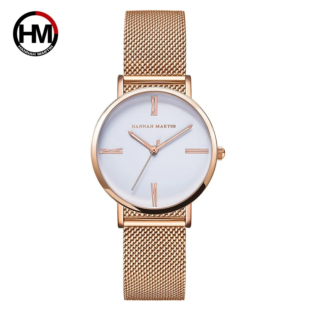 

Hannah Martin 3801 Women Watch Luxury Brand Casual Simple Quartz Clock For Women mesh band Wrist Watch