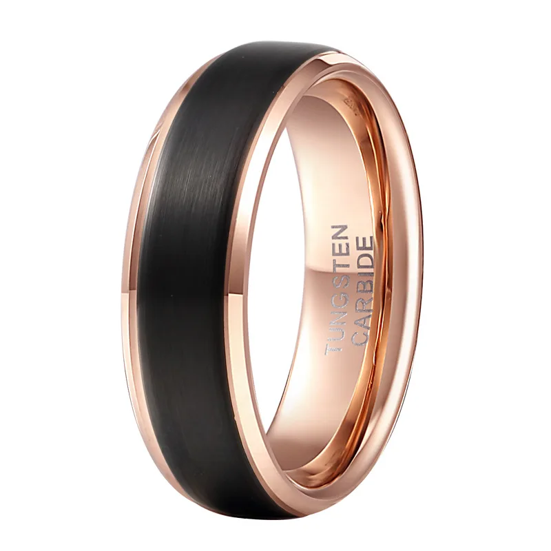 

Guangdong factory 8MM /6MM tungsten ring rose gold two-color Lover's Mirror polished brushed rings high-end jewelry, Rose gold+black color or custom colors
