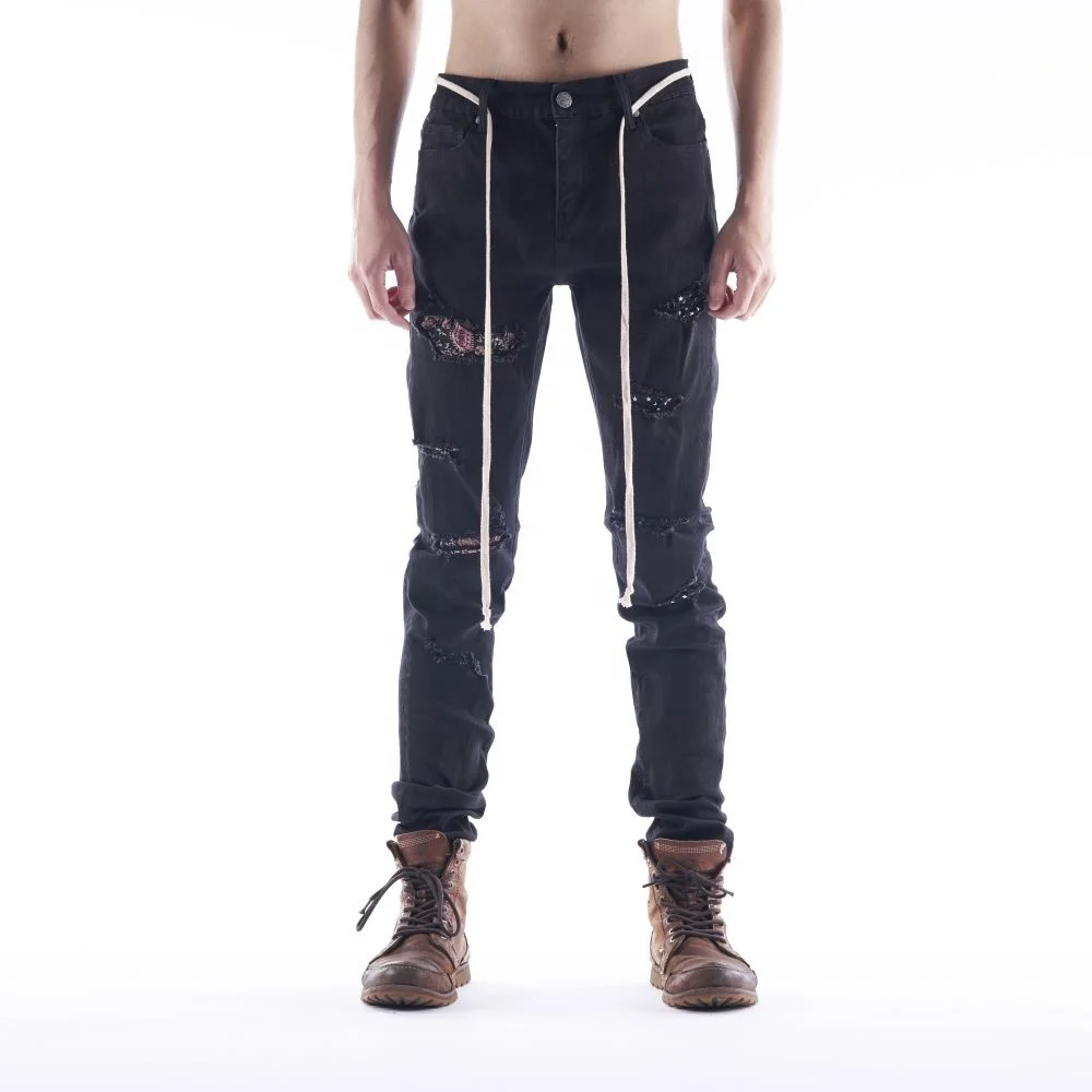 

DiZNEW Dongguan factory skinny washed black denim damaged jeans mens