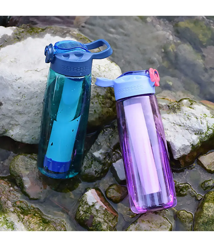 

Leak Proof Sport Alkaline Bottle with straw Carbon Water Filter Bottle, Blue;black