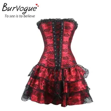 Burvogue hot sale shapers green Red lace evening sexy women corset and bustier Plus Size Push up Gothic corset dress with skirt