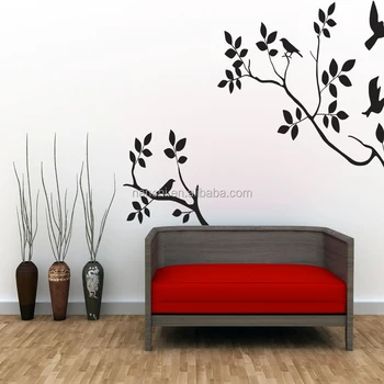 Simple Black Style Birds And Leaves Wall Sticker For Cafe Bedroom Office Room Wall Art Removable Pvc Adesivo De Parede Buy Birds And Leaves Wall