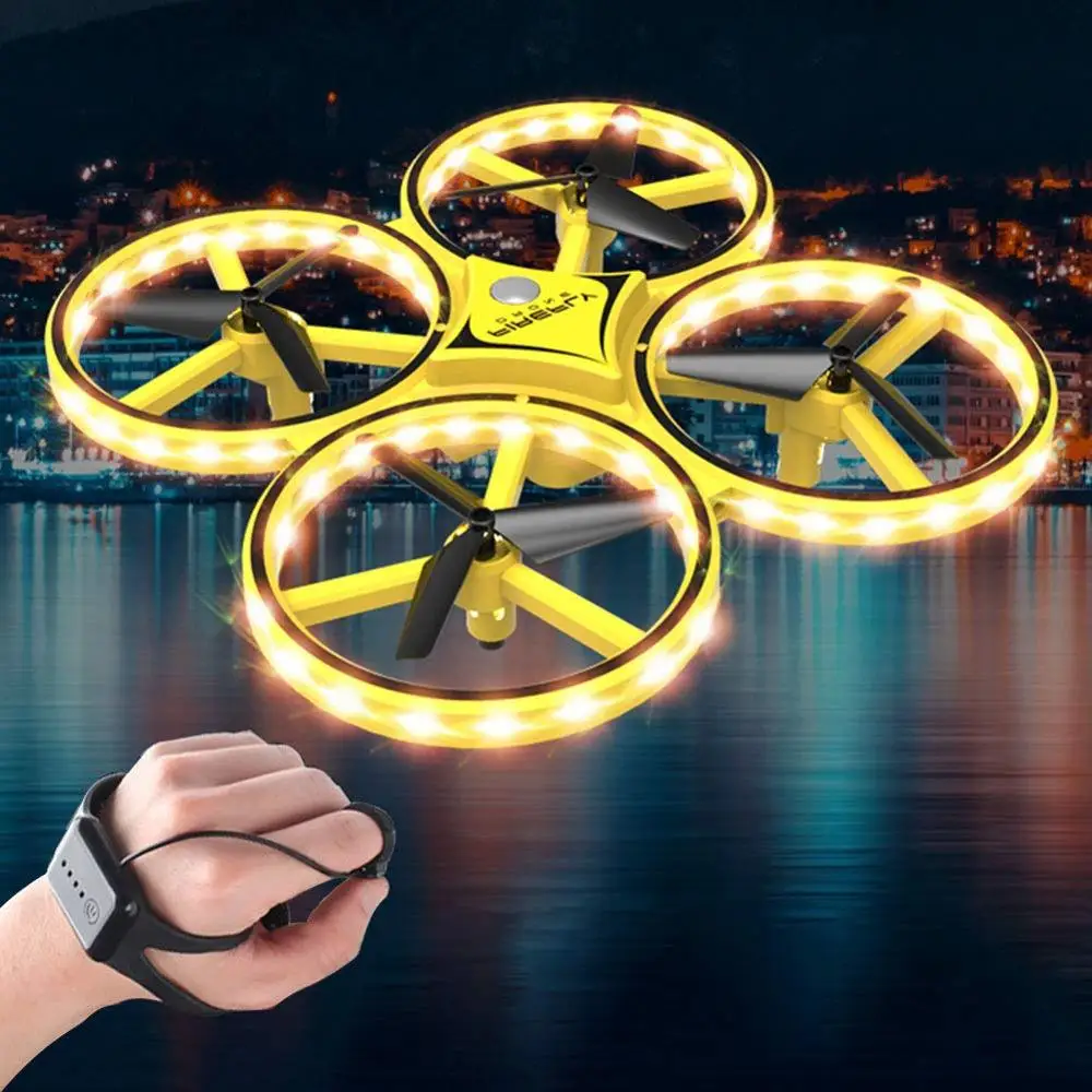 

2019 popular mini rc watch gesture control hands free rc Infrared sensing gravity toy drone with light