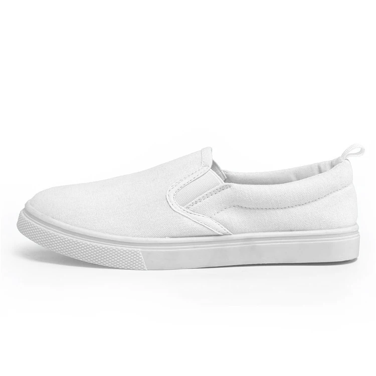 

White Slip On Canvas Shoes Flat Sneaker Factory Direct Low MOQ, White or custom