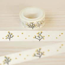 1Roll=15mmx5m Tree Pattern Gold Foil Printing Japanese Washi Decorative Adhesive Tape DIY Masking Paper Tape Label Sticker Gift