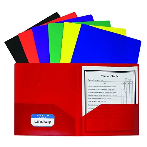 
2018 Hot Sell Quality Factory Cheap Wholesale Multicolor Two Pocket Poly File with 3 Prongs Fasteners Portfolio Folder 