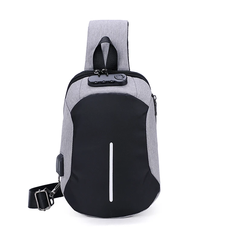 

Wholesale Antitheft Earphone Hole Usb Port Mini Waterproof Front Sport Shoulder Sling Crossbody Custom Men Chest Pack Bag, As picture