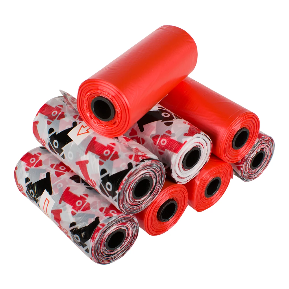 Manufacturer wholesale OEM Custom logo Black Green Blue paw printed Red Poop Pet Trash Bags
