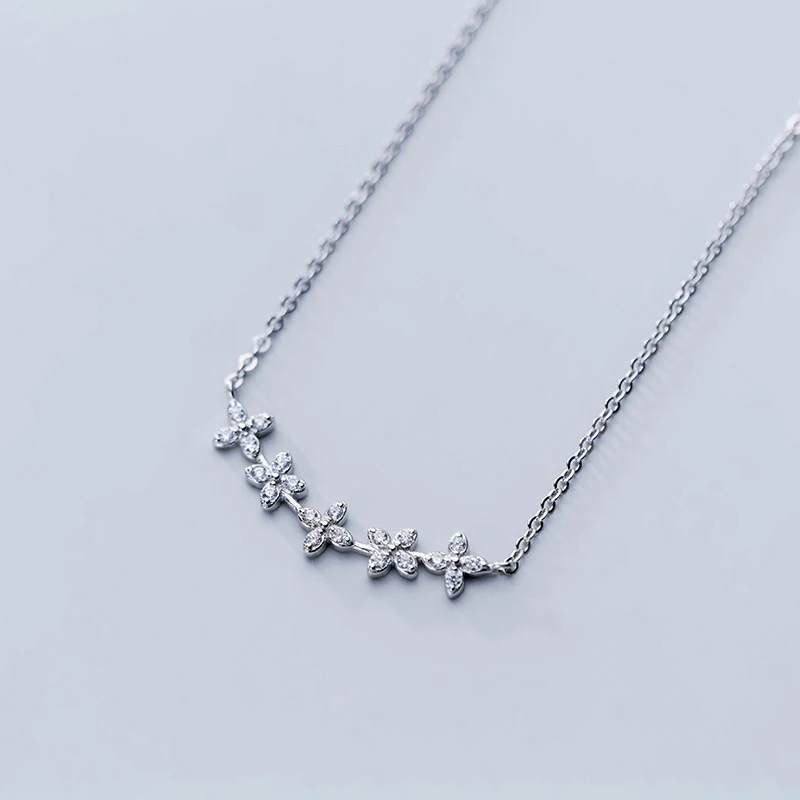 

Fashion 925 Sterling Silver Four Leaf Crystal Zircon Women Choker Collar Necklaces Jewelry