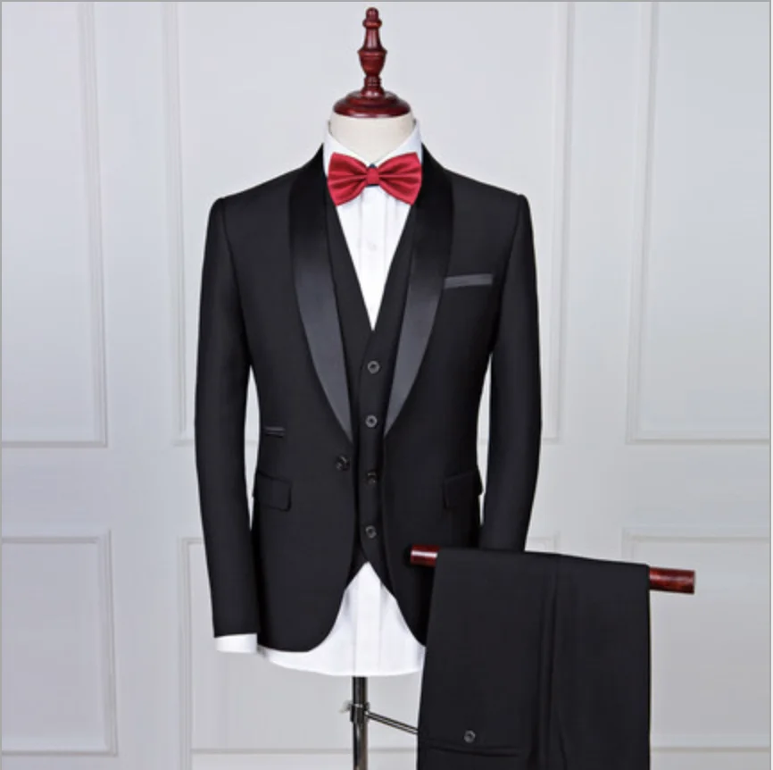 Black Men Suits Slim Fit Tuxedos Wedding Suits For Men 2018 Groomsmen 3 Piece men Suit (Jacket+Pant+vest)