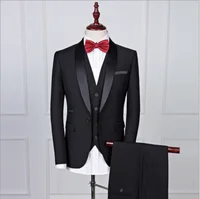 

Black Men Suits Slim Fit Tuxedos Wedding Suits For Men 2018 Groomsmen 3 Piece men Suit (Jacket+Pant+vest)